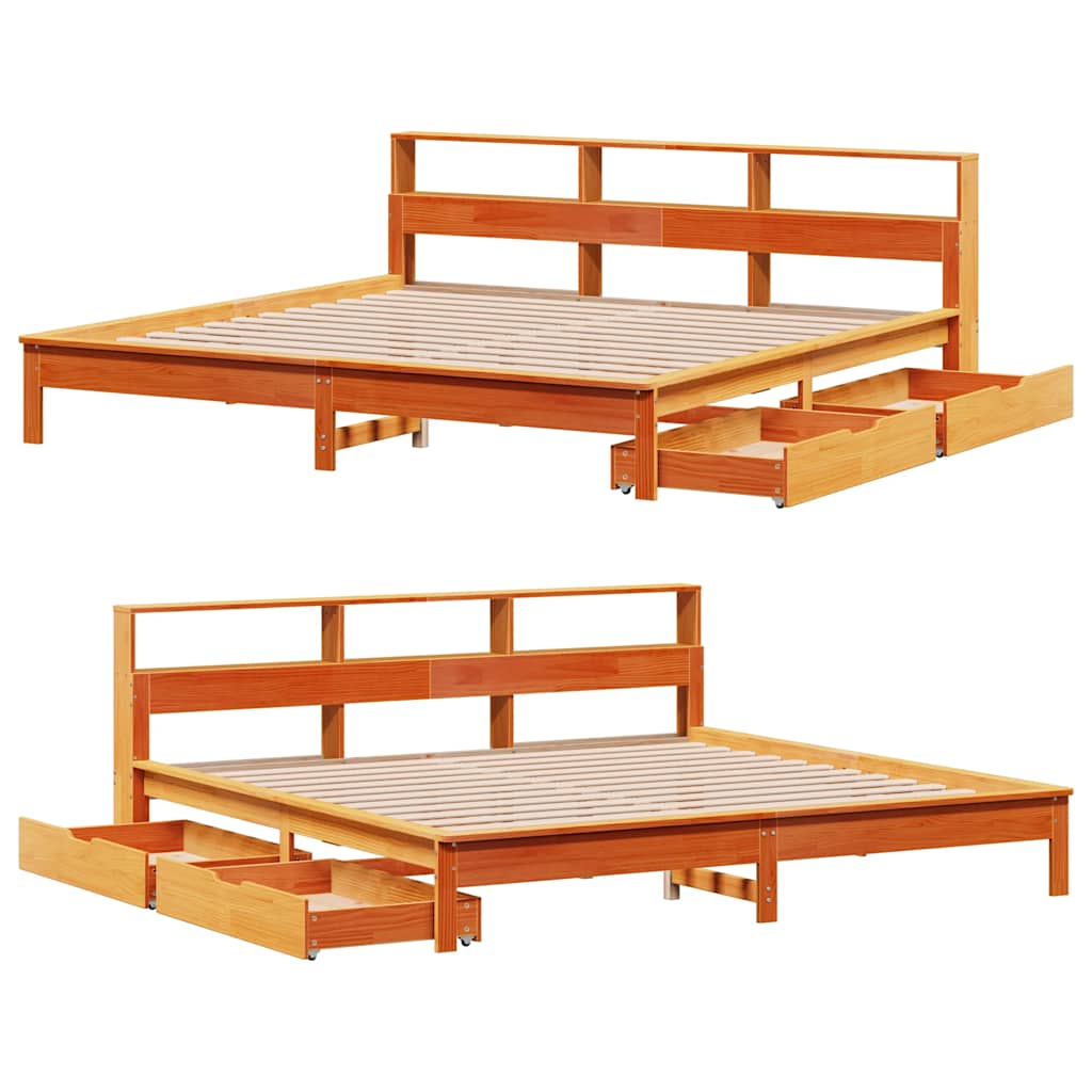 vidaXL Bookcase Bed without Mattress Wax Brown 180x200 cm Super King Solid Wood Pine