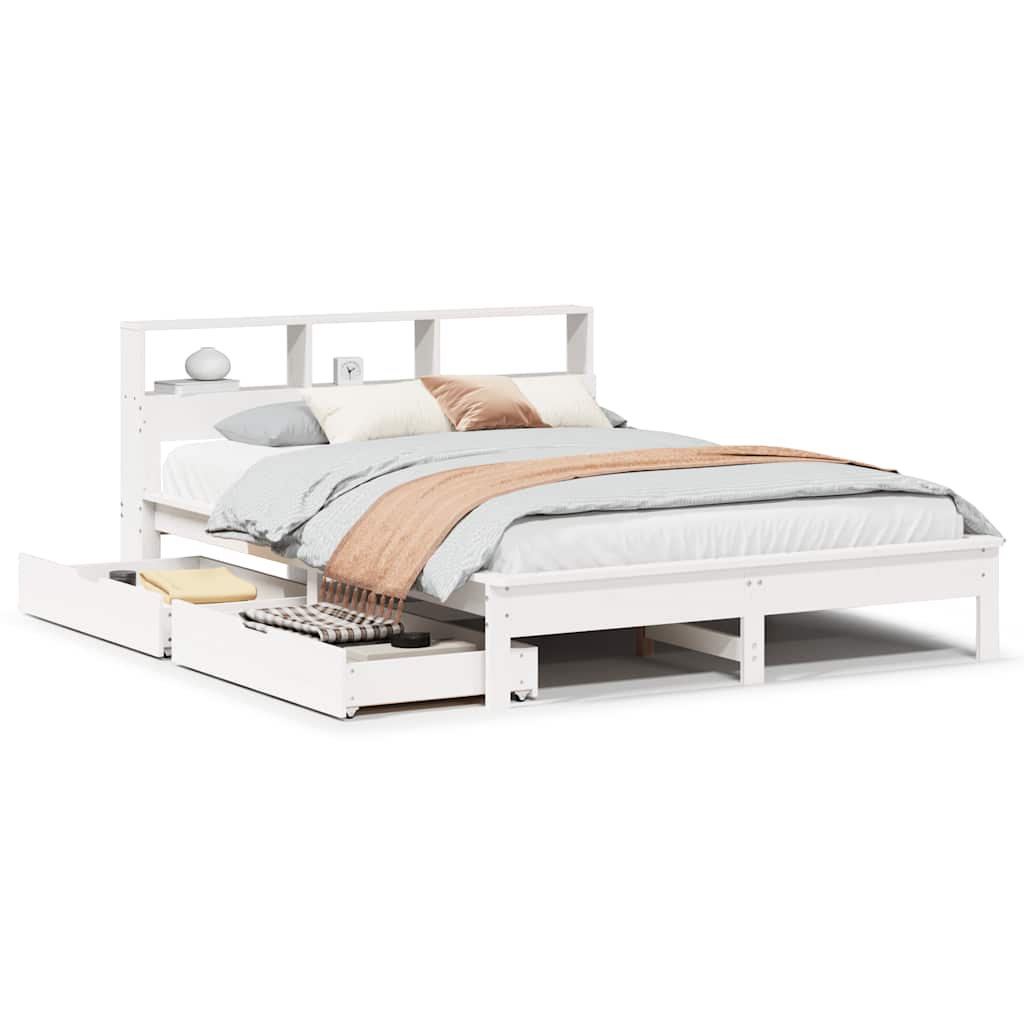 vidaXL Bookcase Bed without Mattress White 150x200 cm King Size Solid Wood Pine