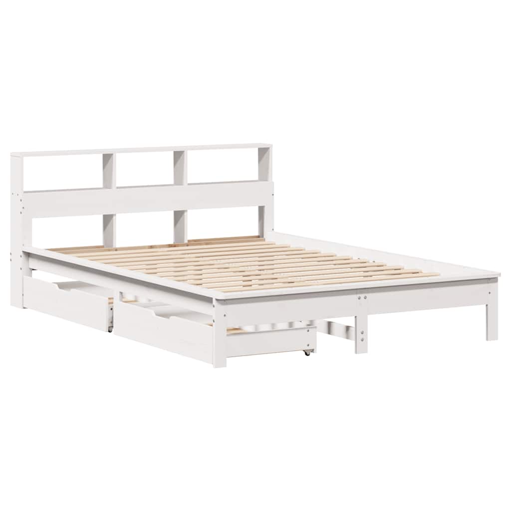 vidaXL Bookcase Bed without Mattress White 150x200 cm King Size Solid Wood Pine