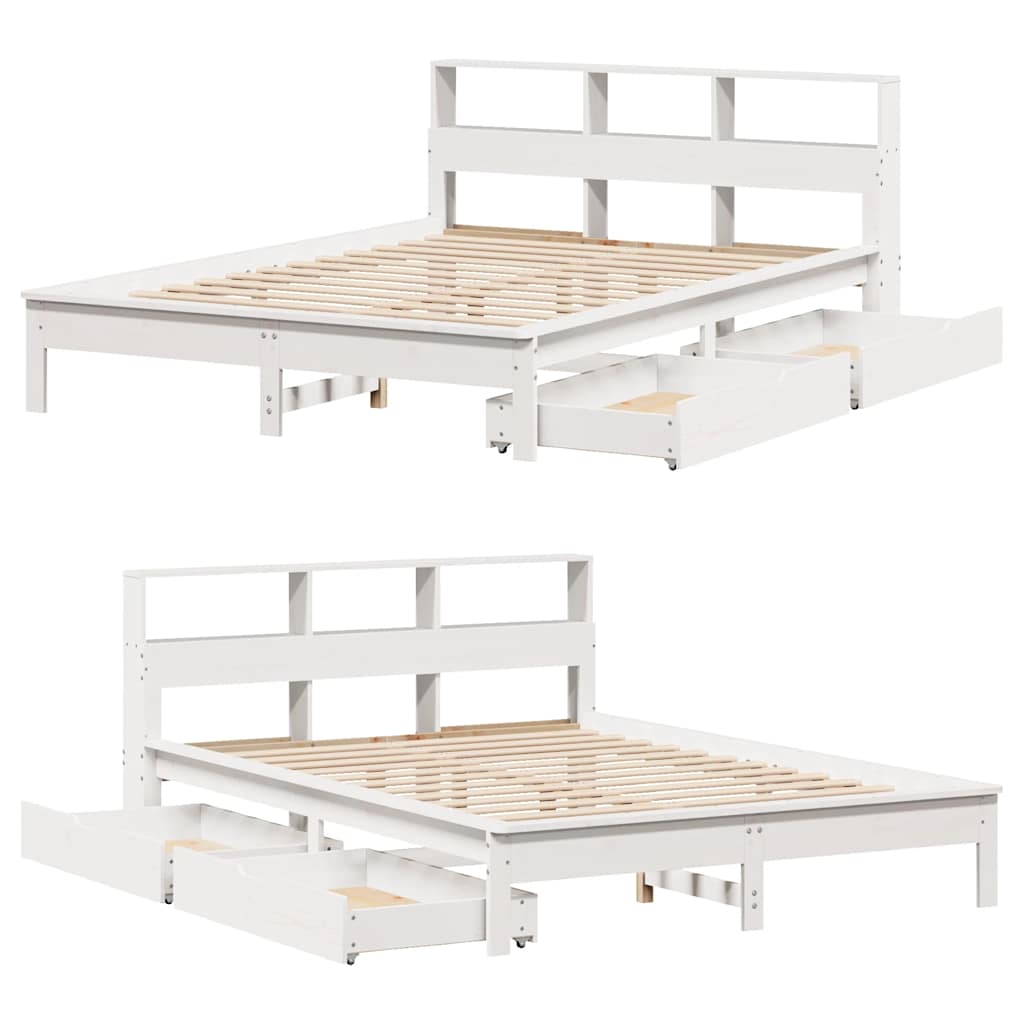 vidaXL Bookcase Bed without Mattress White 150x200 cm King Size Solid Wood Pine