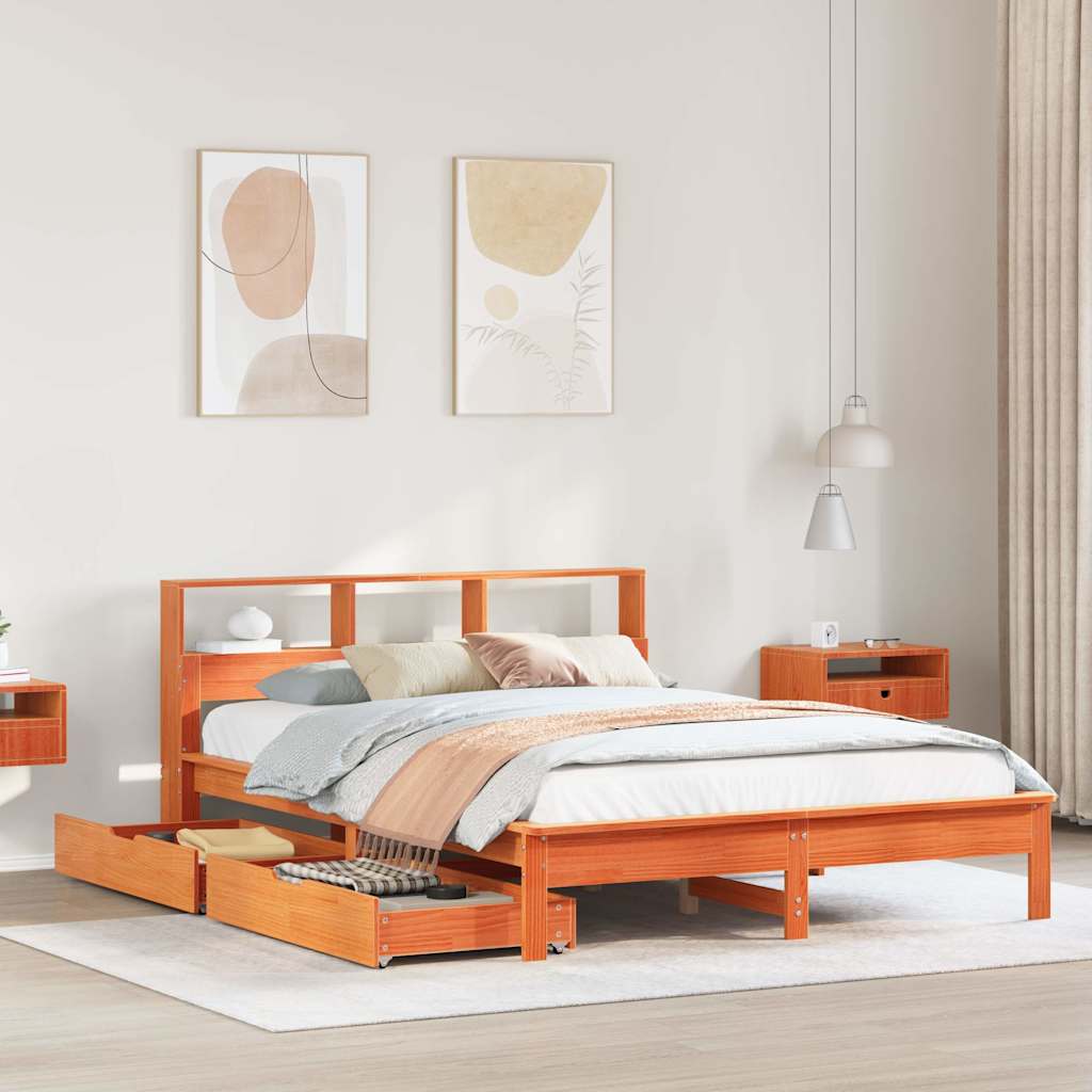 vidaXL Bookcase Bed without Mattress Wax Brown 150x200 cm King Size Solid Wood Pine