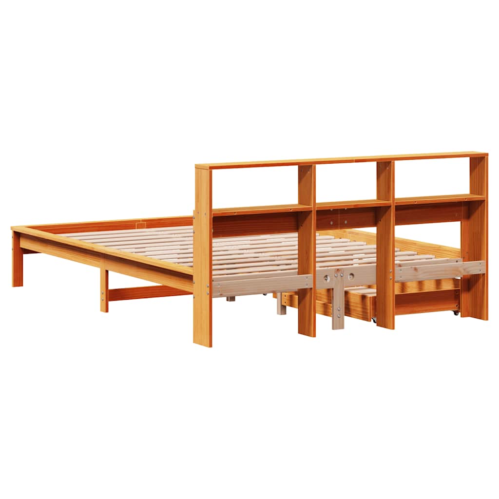 vidaXL Bookcase Bed without Mattress Wax Brown 140x200 cm Solid Wood Pine