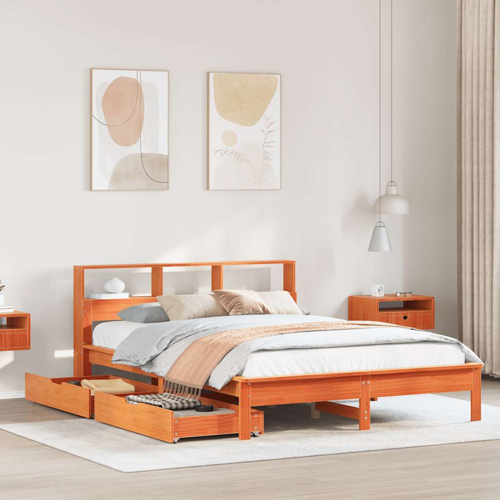 vidaXL Bookcase Bed without Mattress Wax Brown 120x200 cm Solid Wood Pine