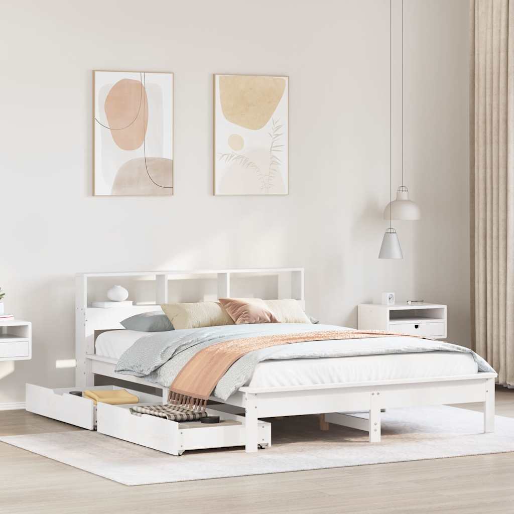 vidaXL Bookcase Bed without Mattress White 140x190 cm Solid Wood Pine