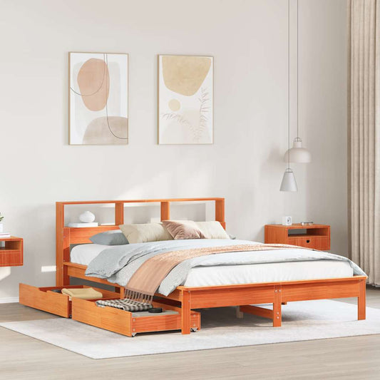 vidaXL Bookcase Bed without Mattress Wax Brown 140x190 cm Solid Wood Pine