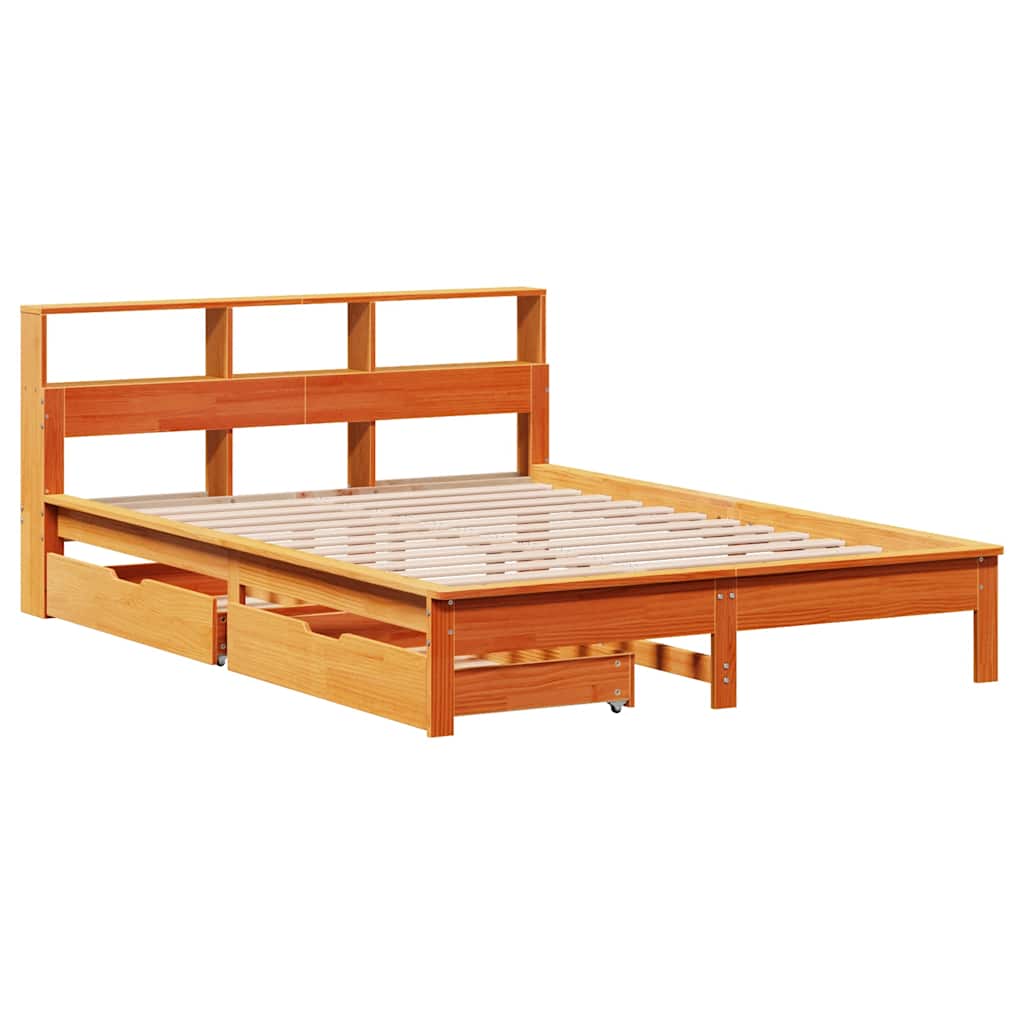vidaXL Bookcase Bed without Mattress Wax Brown 135x190 cm Double Solid Wood Pine