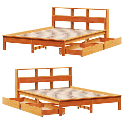 vidaXL Bookcase Bed without Mattress Wax Brown 135x190 cm Double Solid Wood Pine