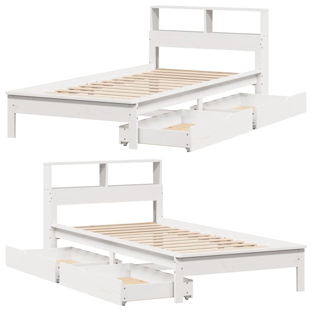 vidaXL Bookcase Bed without Mattress White 75x190 cm Small Single Solid Wood Pine