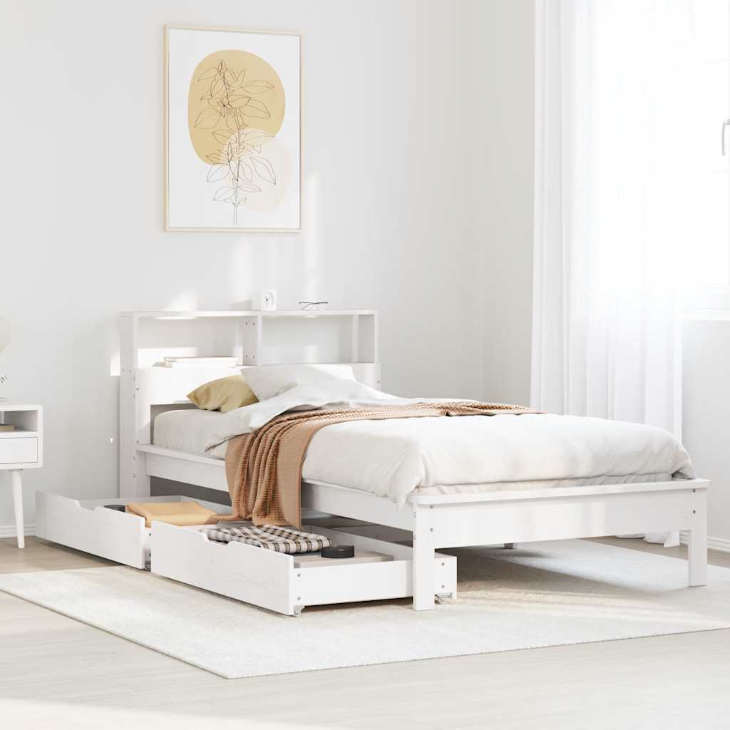 vidaXL Bookcase Bed without Mattress White 75x190 cm Small Single Solid Wood Pine