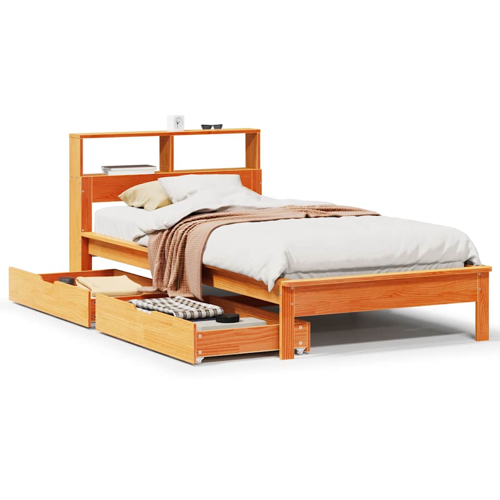 vidaXL Bookcase Bed without Mattress Wax Brown 75x190 cm Small Single Solid Wood Pine