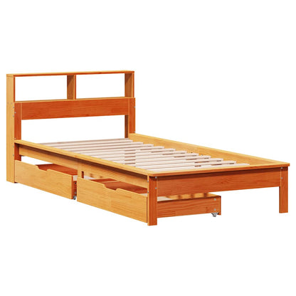 vidaXL Bookcase Bed without Mattress Wax Brown 75x190 cm Small Single Solid Wood Pine