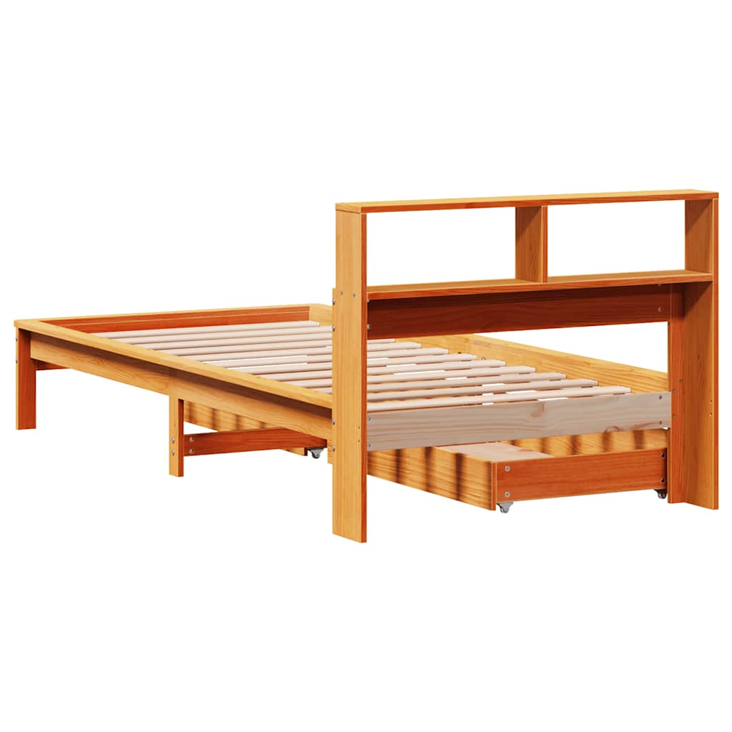 vidaXL Bookcase Bed without Mattress Wax Brown 75x190 cm Small Single Solid Wood Pine