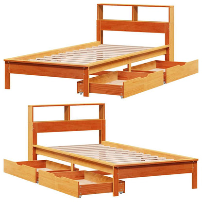 vidaXL Bookcase Bed without Mattress Wax Brown 75x190 cm Small Single Solid Wood Pine