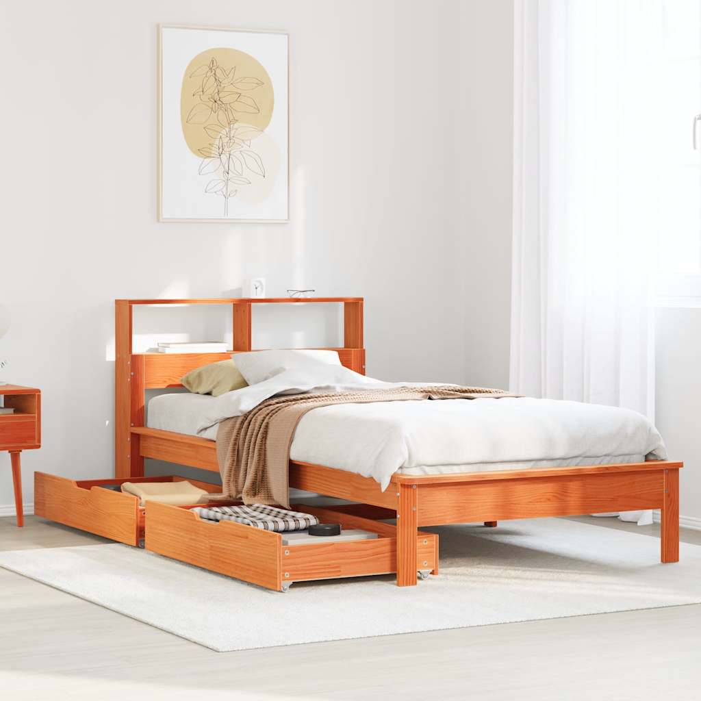 vidaXL Bookcase Bed without Mattress Wax Brown 75x190 cm Small Single Solid Wood Pine