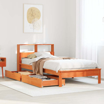 vidaXL Bookcase Bed without Mattress Wax Brown 75x190 cm Small Single Solid Wood Pine