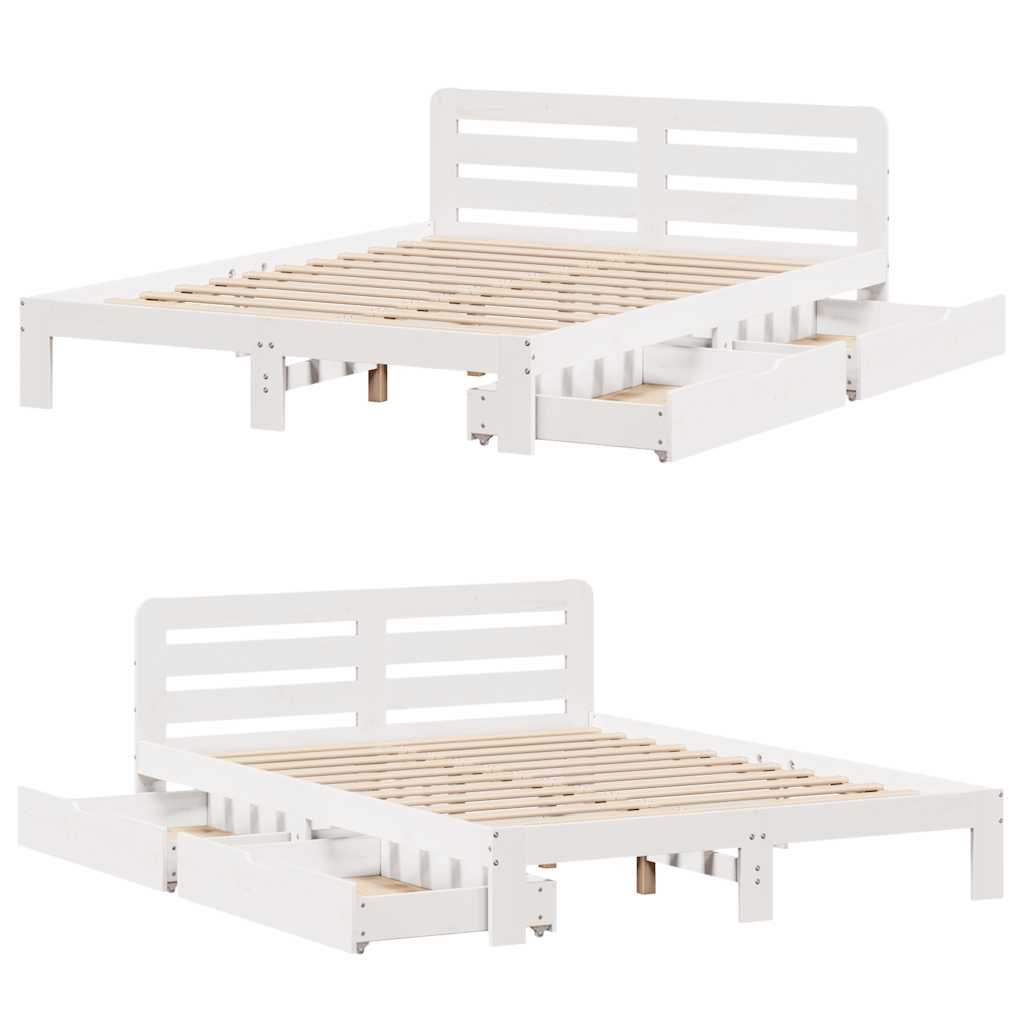 vidaXL Bed Frame without Mattress White 150x200 cm King Size Solid Wood Pine
