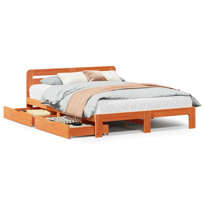 vidaXL Bed Frame without Mattress Wax Brown 150x200 cm King Size Solid Wood Pine