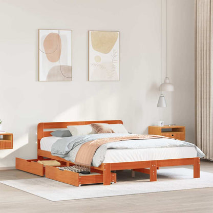 vidaXL Bed Frame without Mattress Wax Brown 150x200 cm King Size Solid Wood Pine