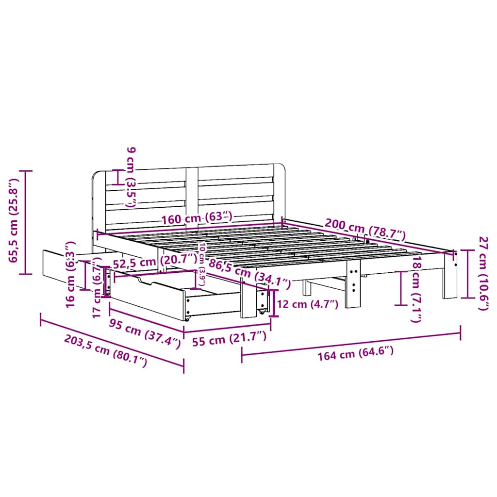 vidaXL Bed Frame without Mattress White 160x200 cm Solid Wood Pine