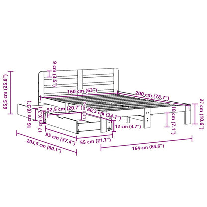 vidaXL Bed Frame without Mattress White 160x200 cm Solid Wood Pine