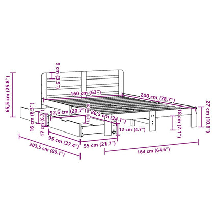 vidaXL Bed Frame without Mattress Wax Brown 160x200 cm Solid Wood Pine