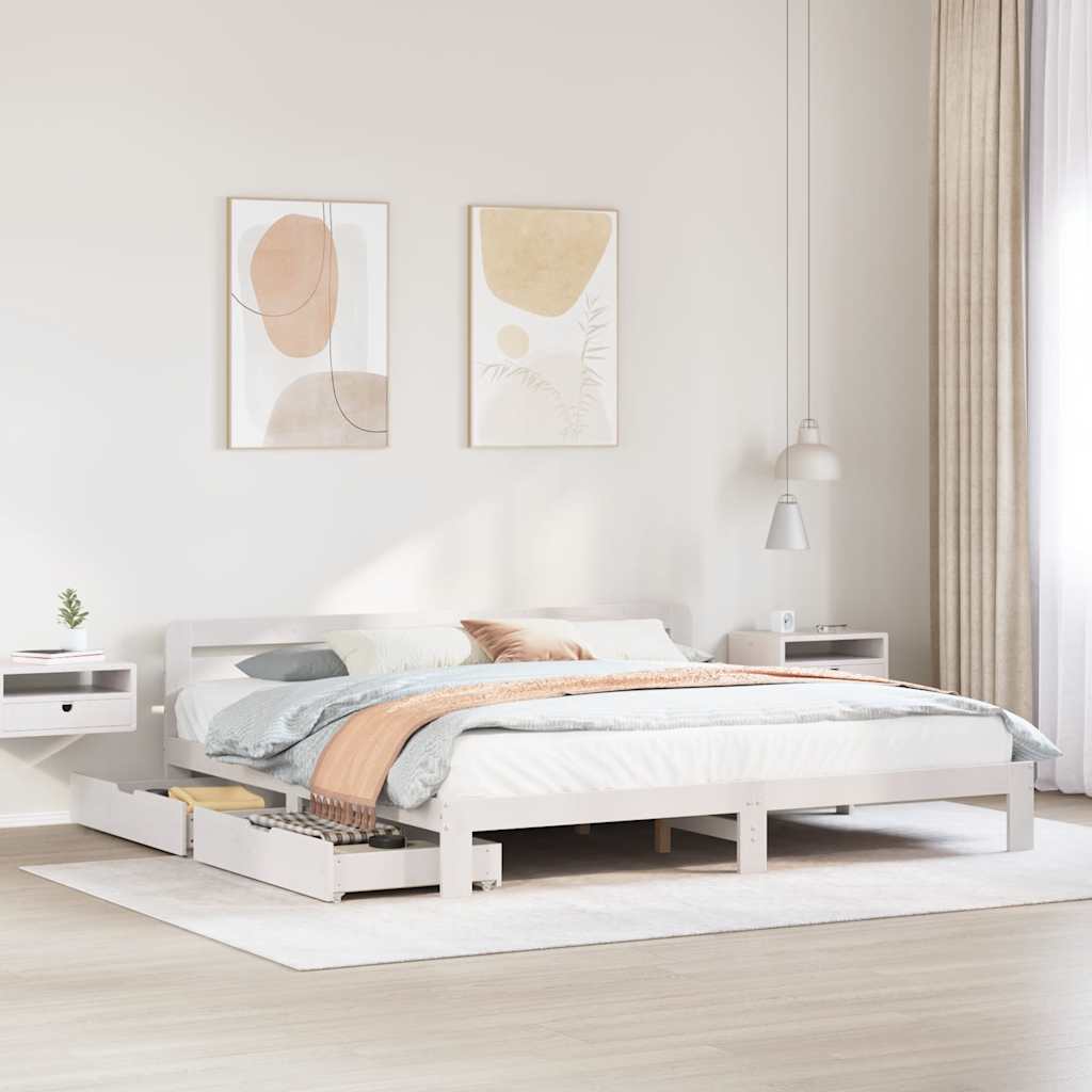 vidaXL Bed Frame without Mattress White 180x200 cm Super King Solid Wood Pine