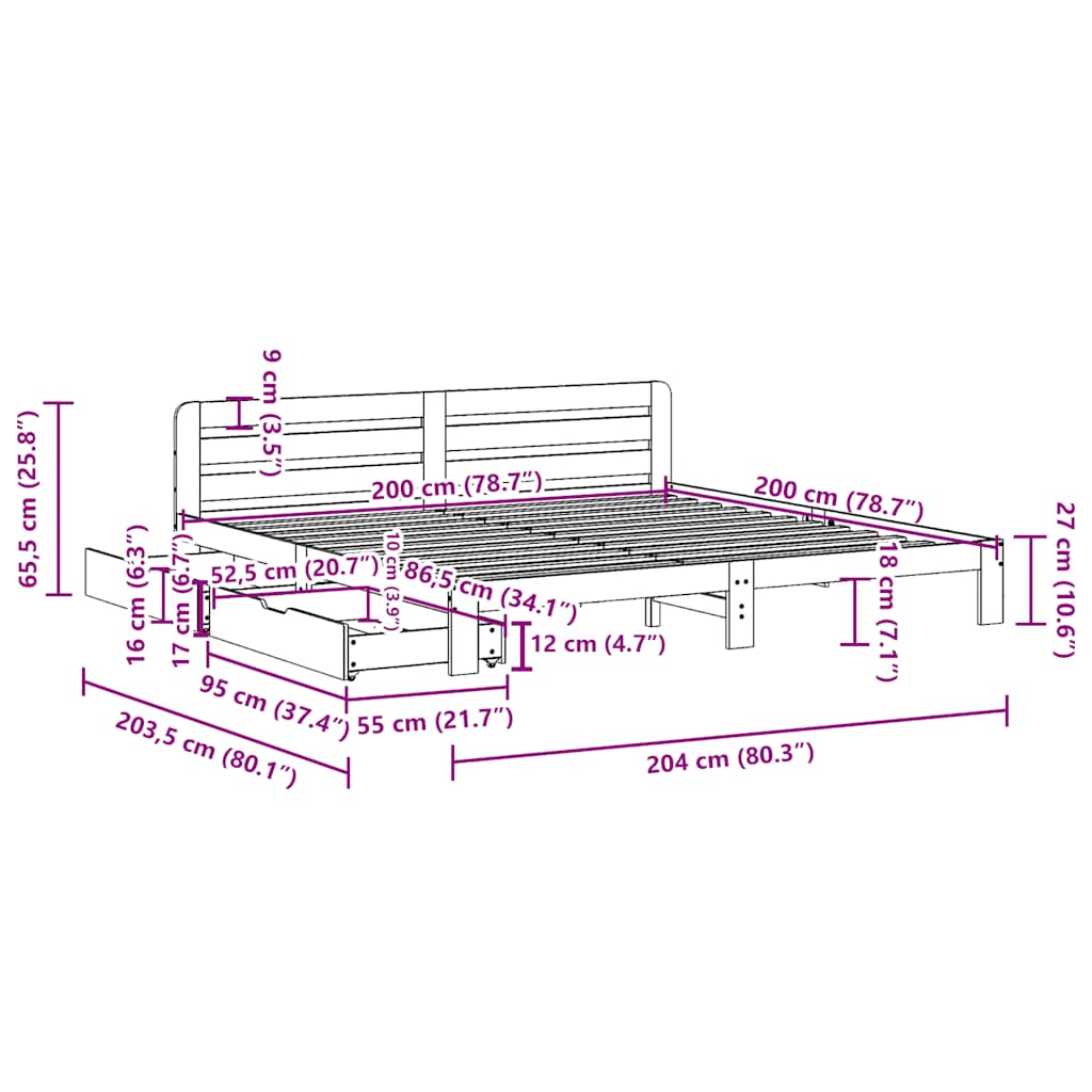 vidaXL Bed Frame without Mattress White 200x200 cm Solid Wood Pine