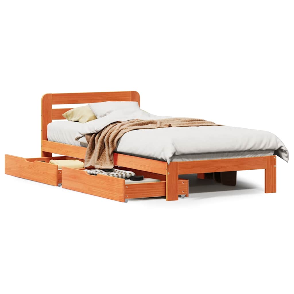 vidaXL Bed Frame without Mattress Wax Brown 90x190 cm Single Solid Wood Pine