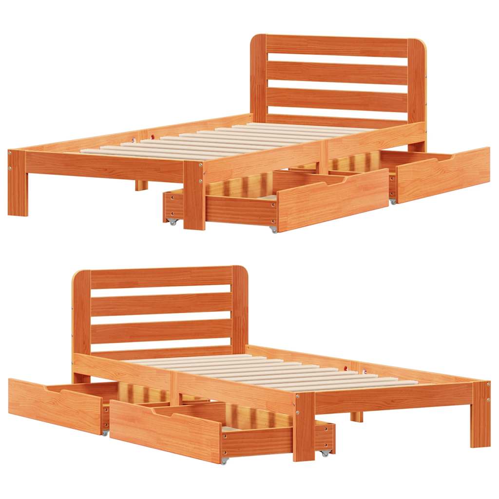 vidaXL Bed Frame without Mattress Wax Brown 90x190 cm Single Solid Wood Pine