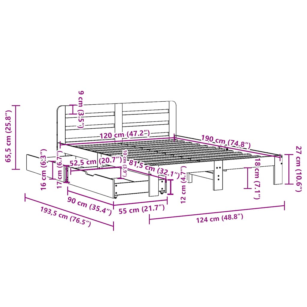 vidaXL Bed Frame without Mattress Wax Brown 120x190 cm Small Double Solid Wood Pine