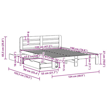 vidaXL Bed Frame without Mattress Wax Brown 120x190 cm Small Double Solid Wood Pine