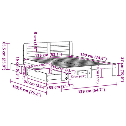 vidaXL Bed Frame without Mattress 135x190 cm Double Solid Wood Pine