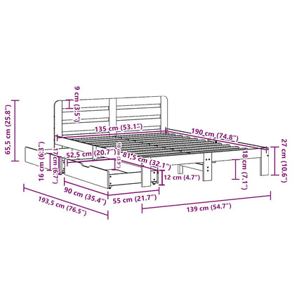 vidaXL Bed Frame without Mattress White 135x190 cm Double Solid Wood Pine