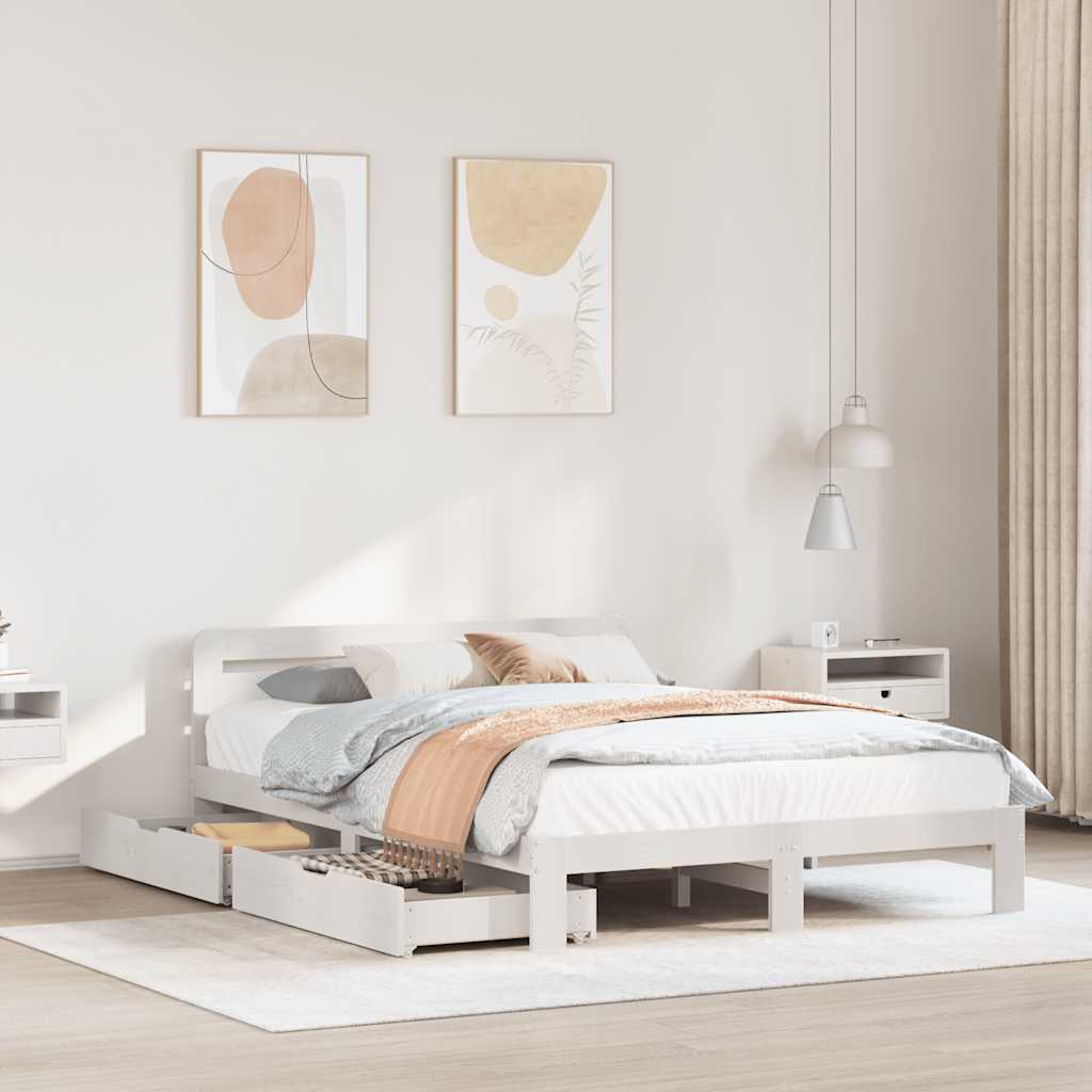 vidaXL Bed Frame without Mattress White 135x190 cm Double Solid Wood Pine
