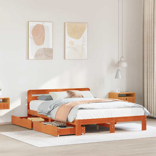 vidaXL Bed Frame without Mattress Wax Brown 135x190 cm Double Solid Wood Pine