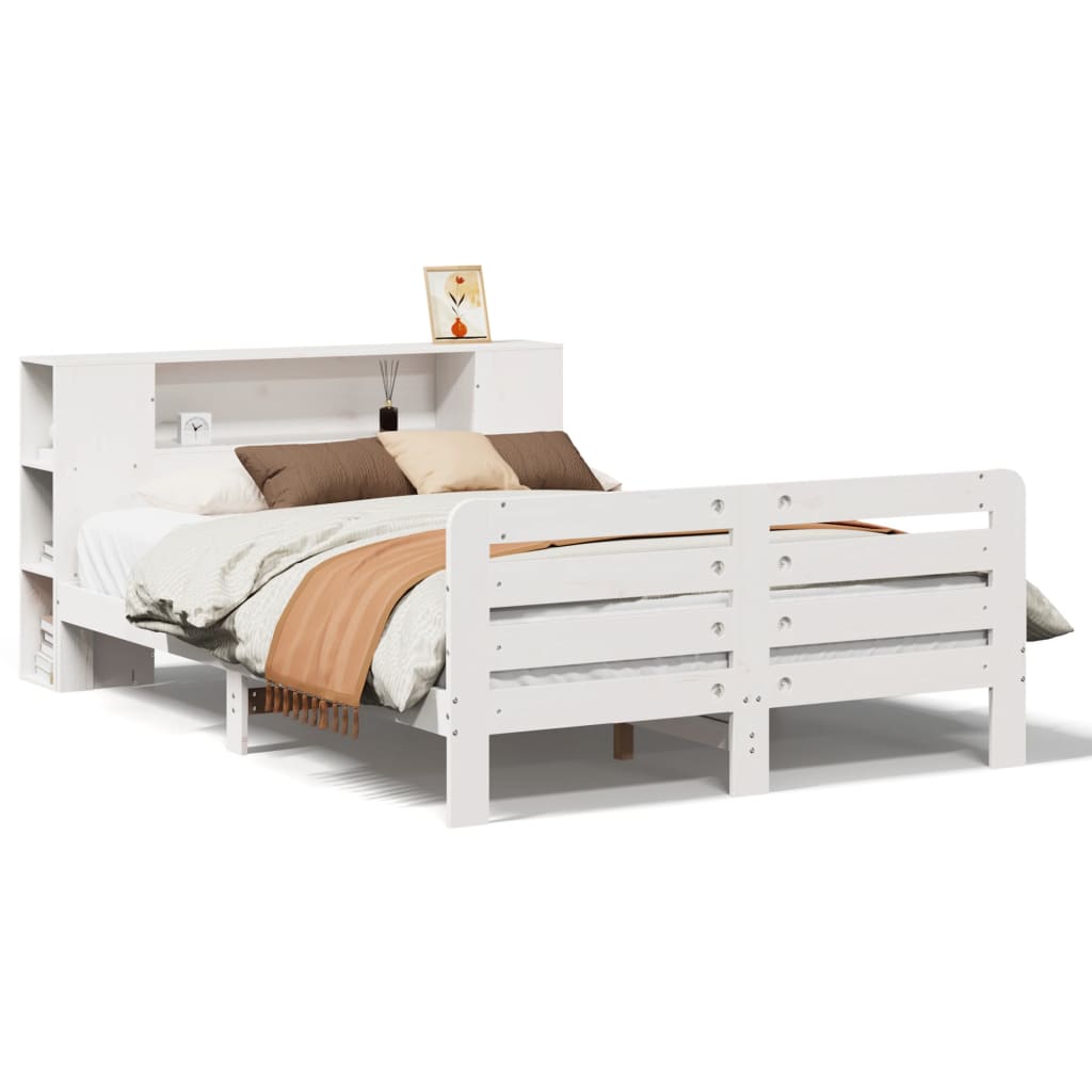 vidaXL Bed Frame without Mattress White 135x190 cm Double Solid Wood Pine
