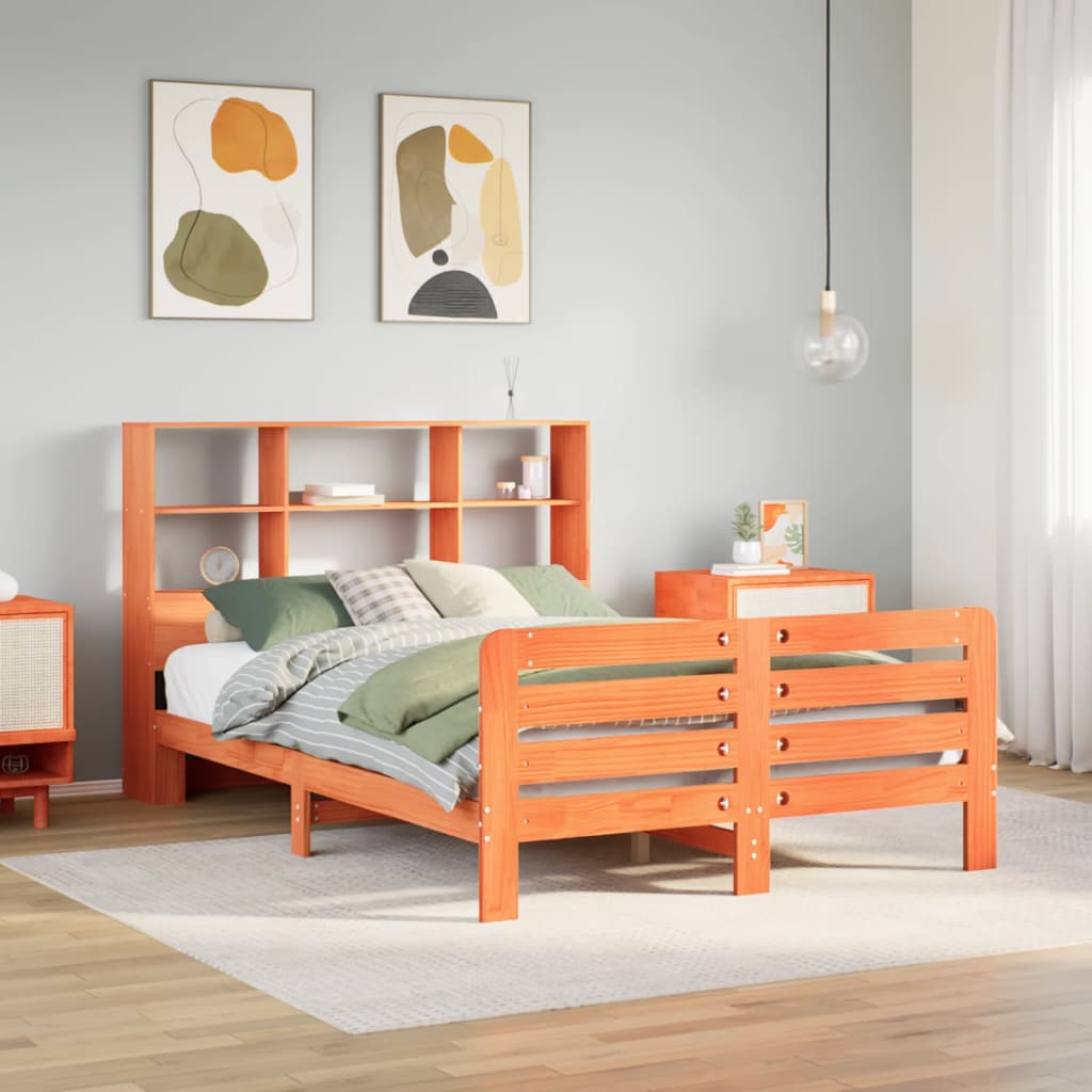 vidaXL Bed Frame without Mattress Wax Brown 140x190 cm Solid Wood Pine