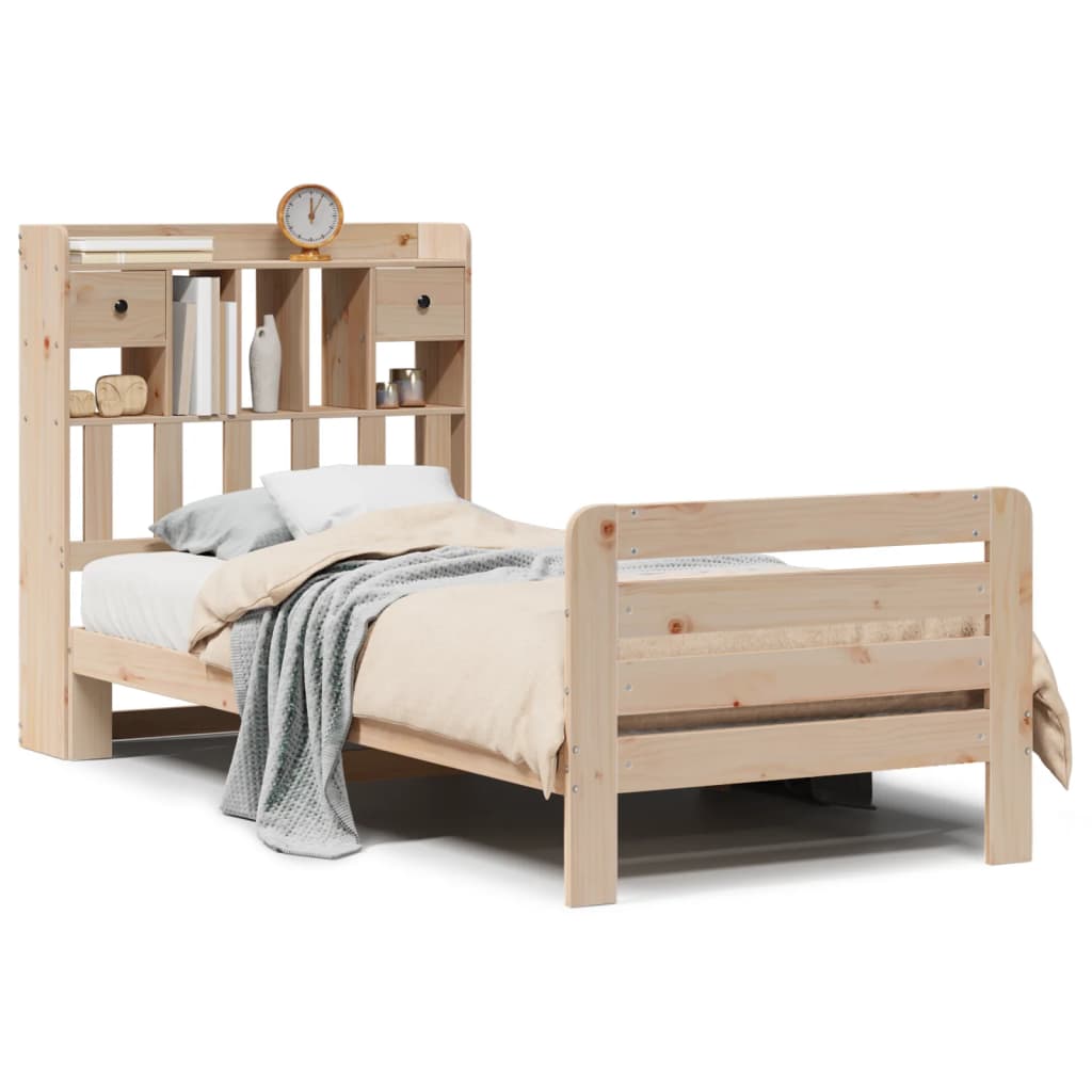 vidaXL Bookcase Bed | Natural | Solid Pine Wood | Double | Bookcase Bed