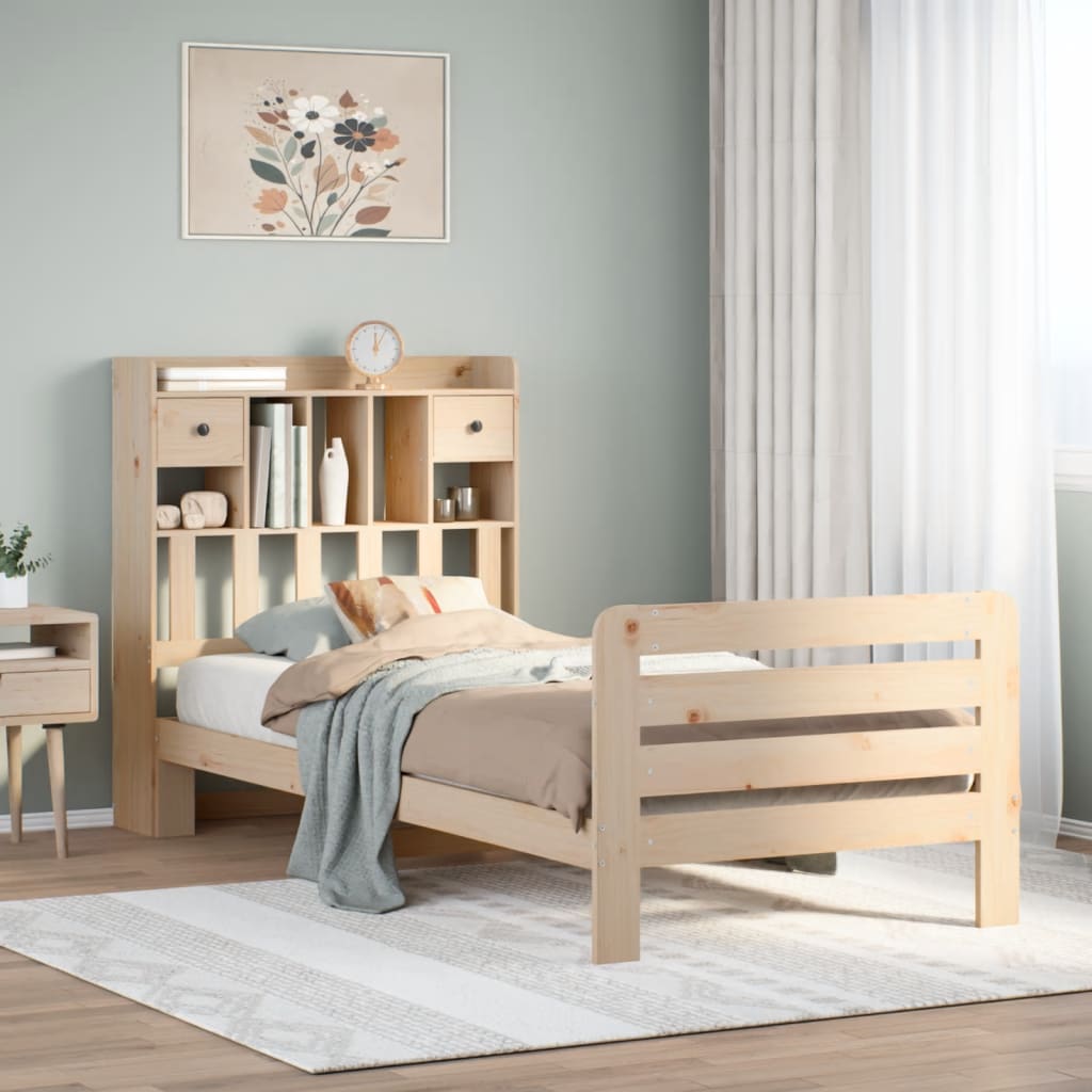 vidaXL Bookcase Bed | Natural | Solid Pine Wood | Double | Bookcase Bed
