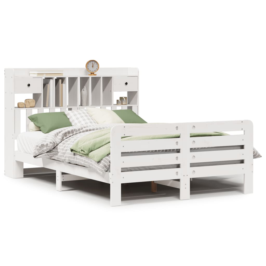 vidaXL Bookcase Bed without Mattress White 150x200 cm King Size Solid Wood Pine