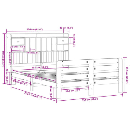 vidaXL Bookcase Bed without Mattress White 150x200 cm King Size Solid Wood Pine