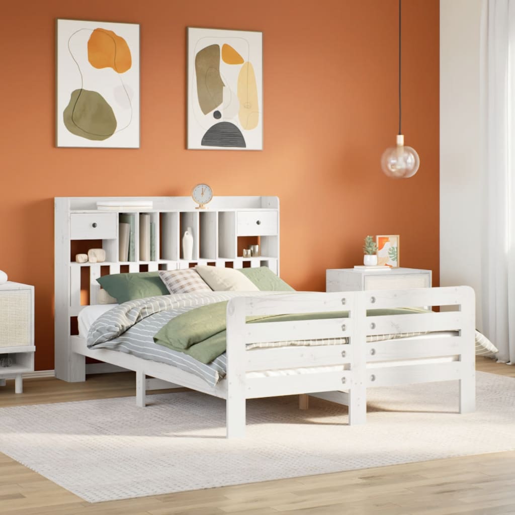 vidaXL Bookcase Bed without Mattress White 150x200 cm King Size Solid Wood Pine