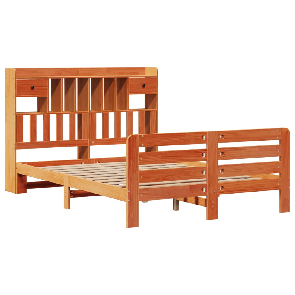 vidaXL Bookcase Bed without Mattress Wax Brown 160x200 cm Solid Wood Pine
