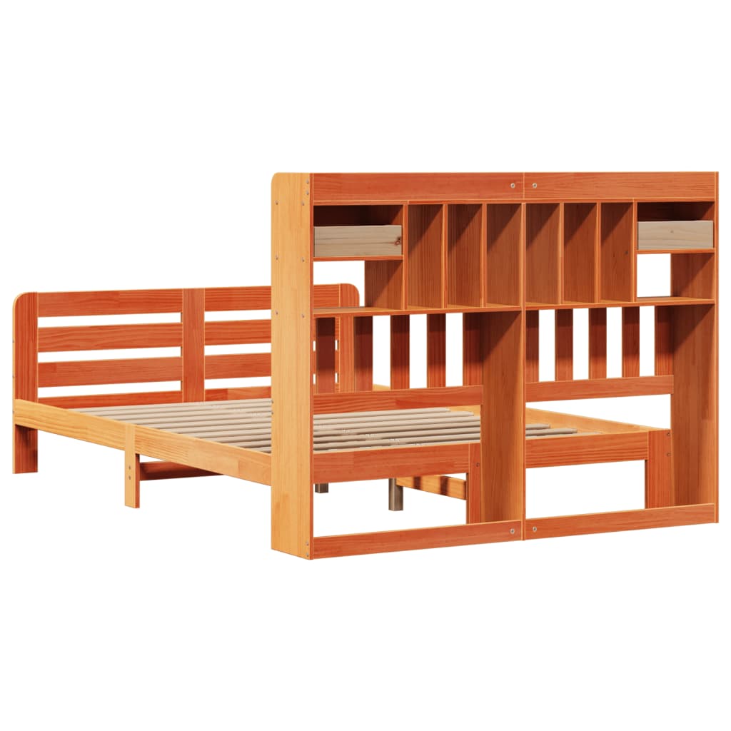 vidaXL Bookcase Bed without Mattress Wax Brown 160x200 cm Solid Wood Pine