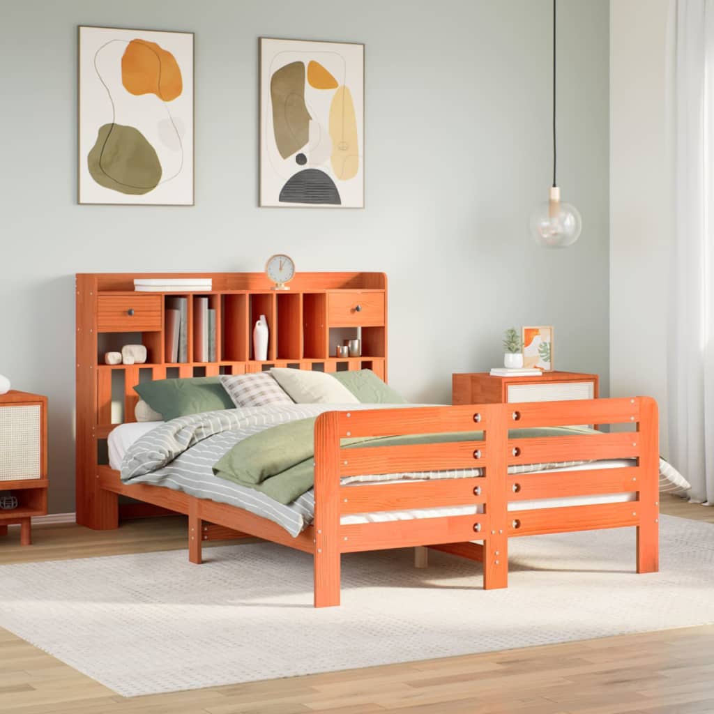vidaXL Bookcase Bed without Mattress Wax Brown 160x200 cm Solid Wood Pine