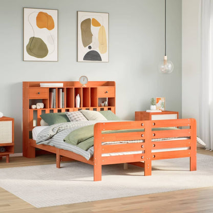 vidaXL Bookcase Bed without Mattress Wax Brown 160x200 cm Solid Wood Pine