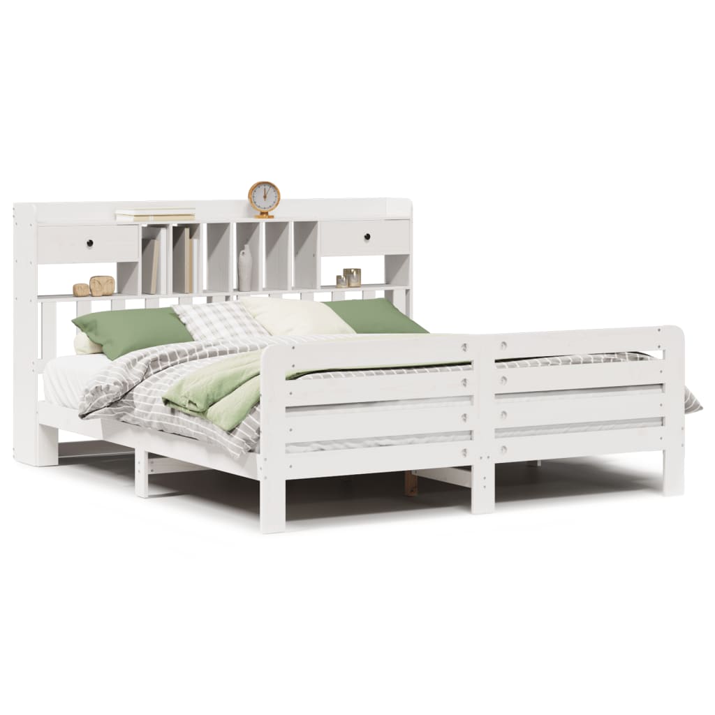 vidaXL Bookcase Bed without Mattress White 180x200 cm Super King Solid Wood Pine