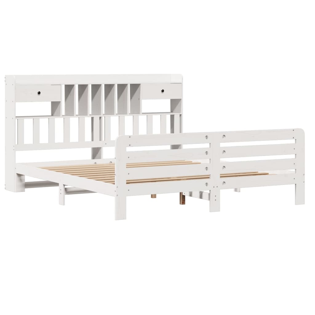 vidaXL Bookcase Bed without Mattress White 180x200 cm Super King Solid Wood Pine