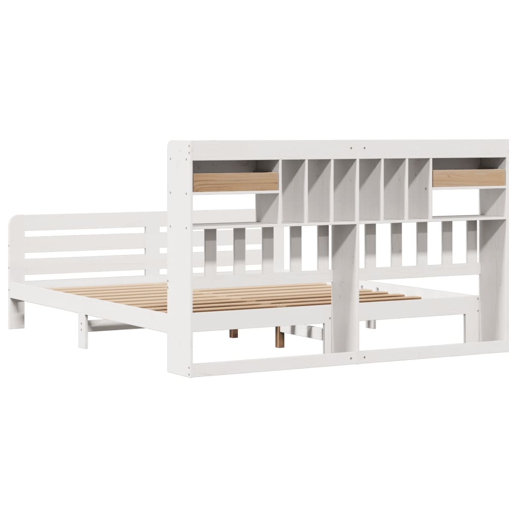 vidaXL Bookcase Bed without Mattress White 180x200 cm Super King Solid Wood Pine