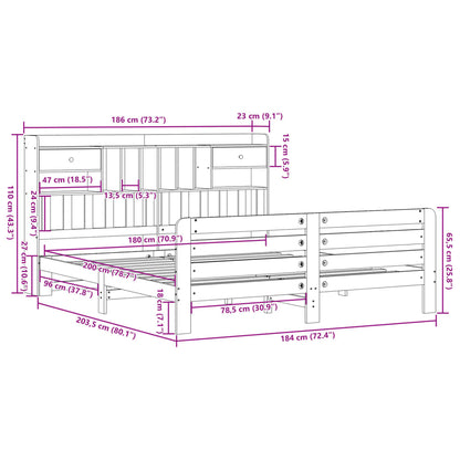 vidaXL Bookcase Bed without Mattress White 180x200 cm Super King Solid Wood Pine